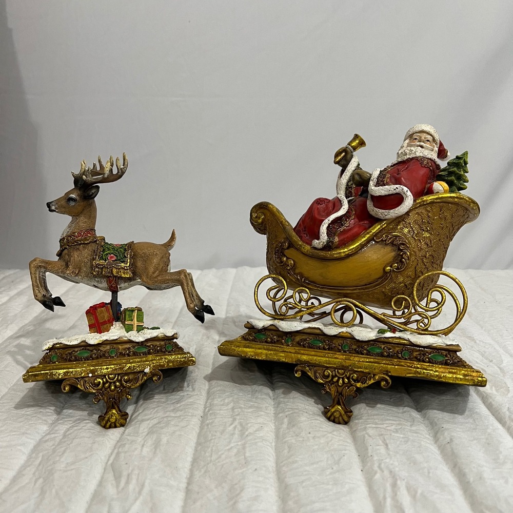 Josephs Studio Roman Santa in Sleigh and Reindeer Stocking Holder Set 2 Piece